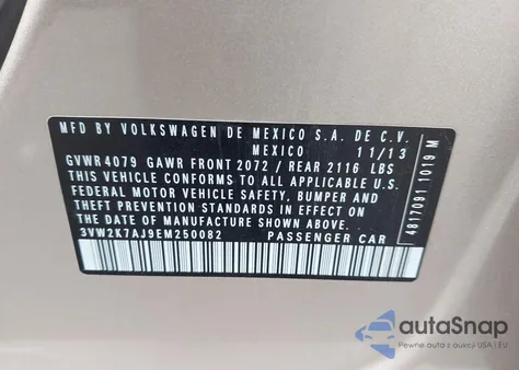 2014 Volkswagen Jetta 2.0L S from USA, damaged, VIN 3VW2K7AJ9EM250082